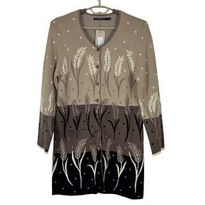 Gudrun Sjoden Long Cardigan Wheat Print Neutrals Small NEW 100% cotton